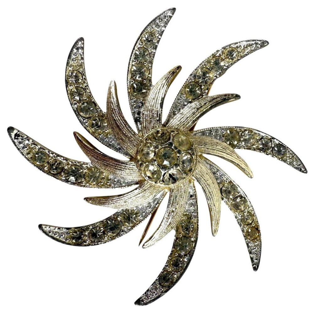 Vintage Sarah Coventry Evening Comet Brooch Pin Starburst Clear Rhinestones